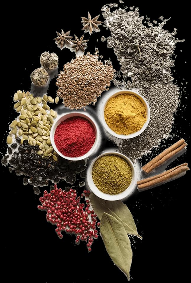 Spices and ingredients arranged on a table